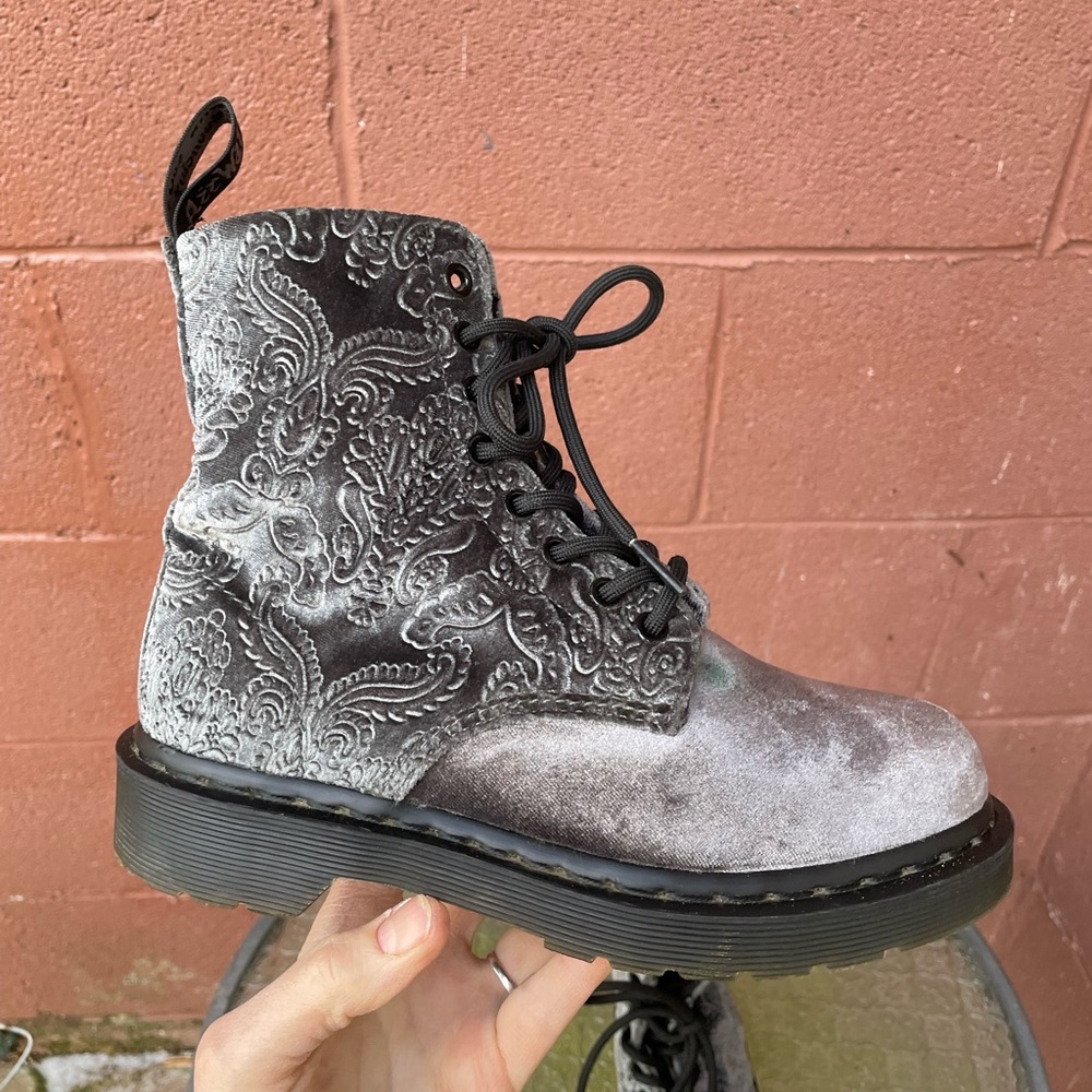 Dr Martens 1460 Brocade Gray Velvet Combat Boots Size 5